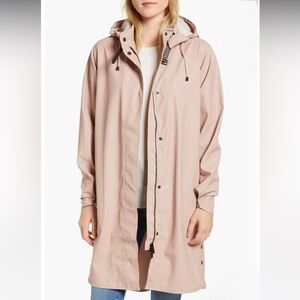 Ilse Jacobsen Hooded Raincoat long Light Dusty Pink Lightweight Size 42 US 12